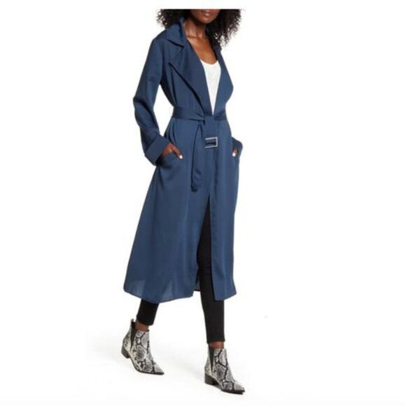 BAND OF GYPSIES Bonjour blue Trench Coat size XS - Picture 1 of 6